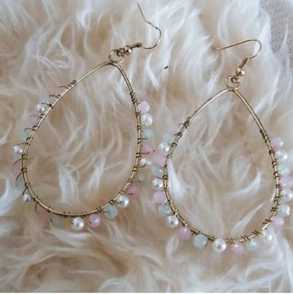 Beaded Mint & Pink Earrings